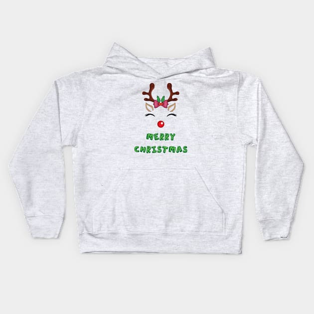 Cute Reindeer Merry Christmas Kids Hoodie by colorfull_wheel